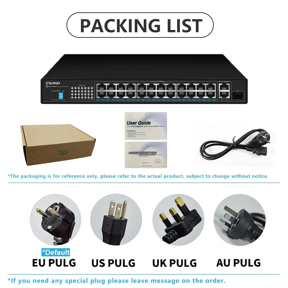 EWIND POE Switch 16/24 Ports 10/100/1000Mbps Uplink RJ45 Ports and 1 100/1000M SFP Slot AI Smart Switch,for NVR or cameras