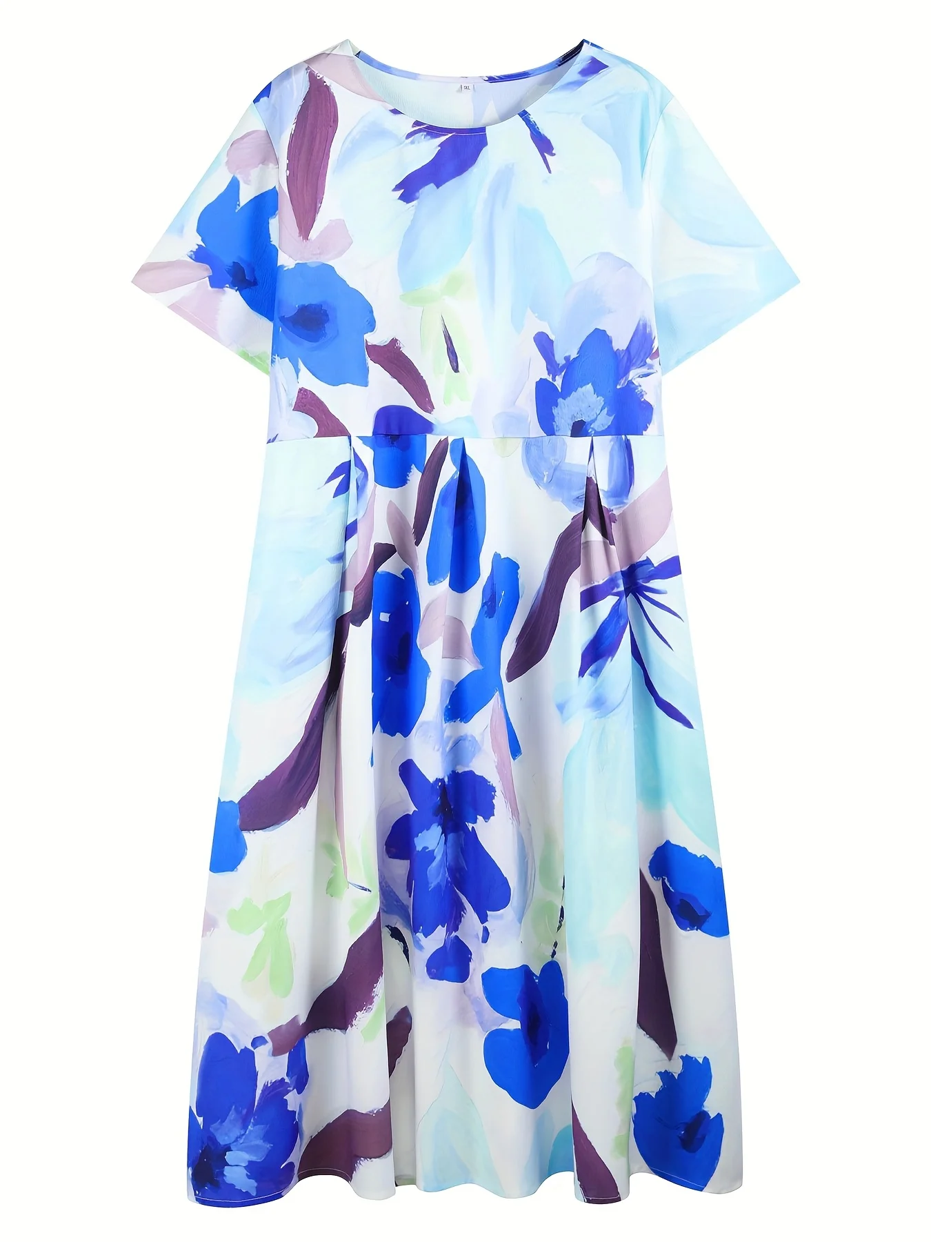 Blue Women's oversized woven casual summer round neck dress Blue