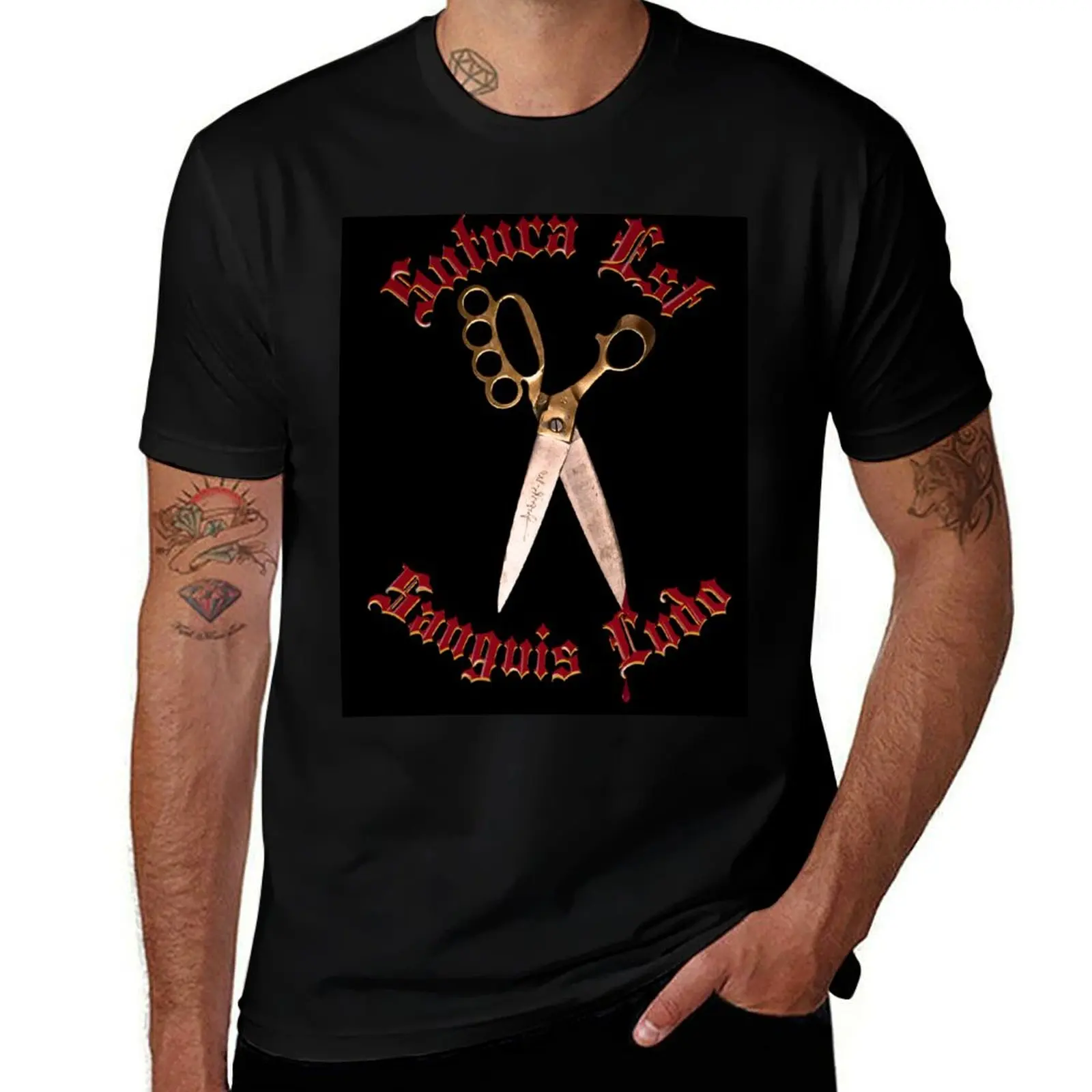 

Sewing is a blood sport: knuckle scissors & latin T-Shirt topping rapper graphic tees oversizeds shirts graphic tee men