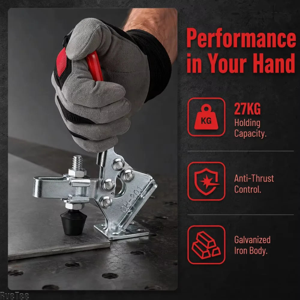 5 Pcs Quick Iron Galvanized Toggle Clamp Antislip Handle Silver Hand Holding Clamp Vertical Type Clamp Hand Tool Use