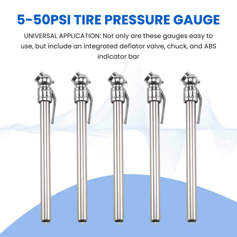 Pack de 5 manomètres à pression de pneus 5-50 PSI universels pour voiture, moto, vélo