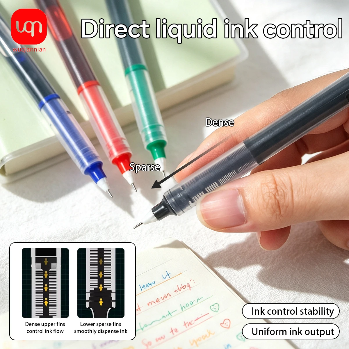 Direct Liquid Ink Rollerball Gel Pen 0.5mm Fine Needle Tip Multi‑Color Quick‑Drying Ink Transparent Body Office Writing Pens