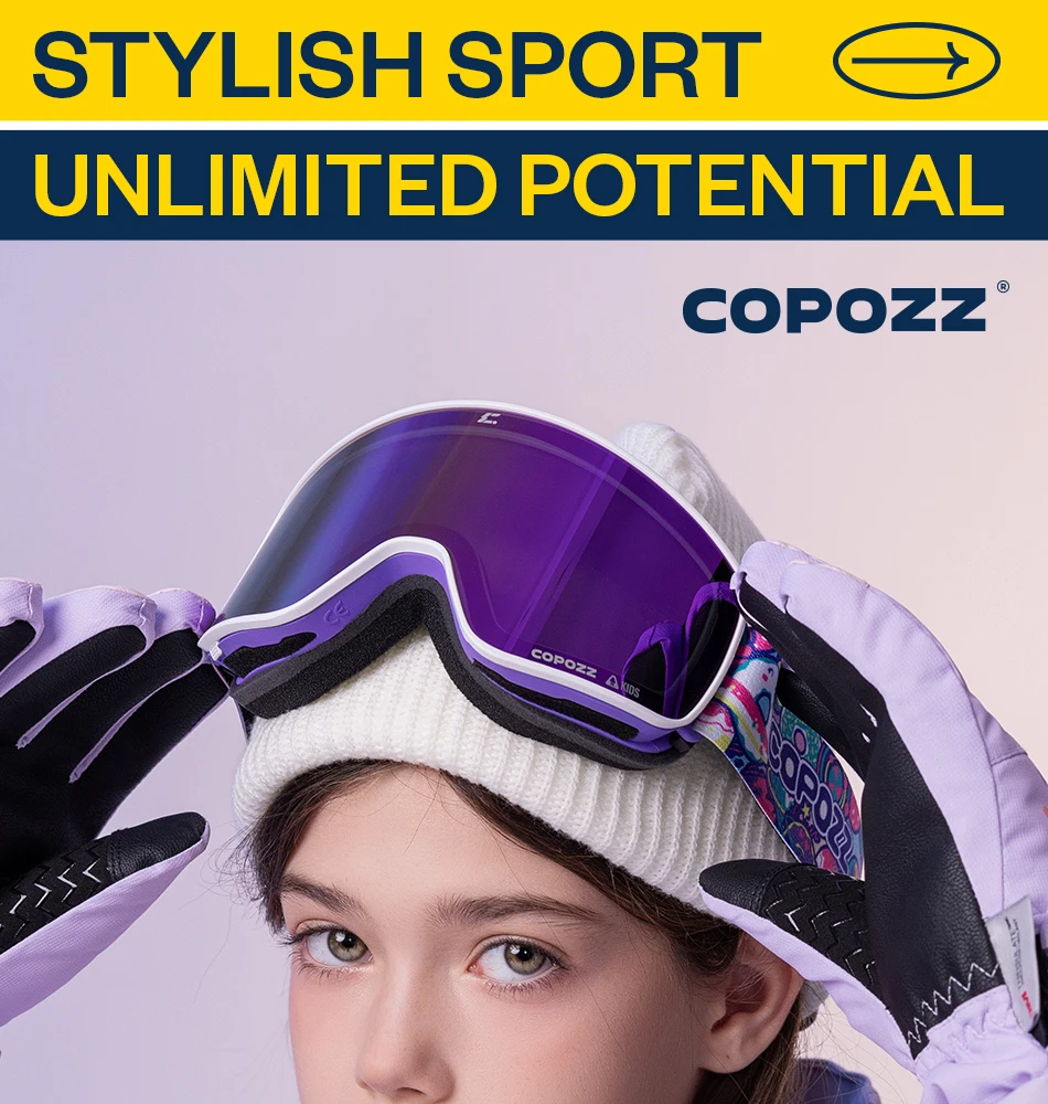 COPOZZ Magnetische Kinder-Skibrille für Kinder, UV400, Antibeschlag-Maskenbrille, Mädchen und Jungen, Snowboardbrille mit personalisierten Trägern – Detail 1