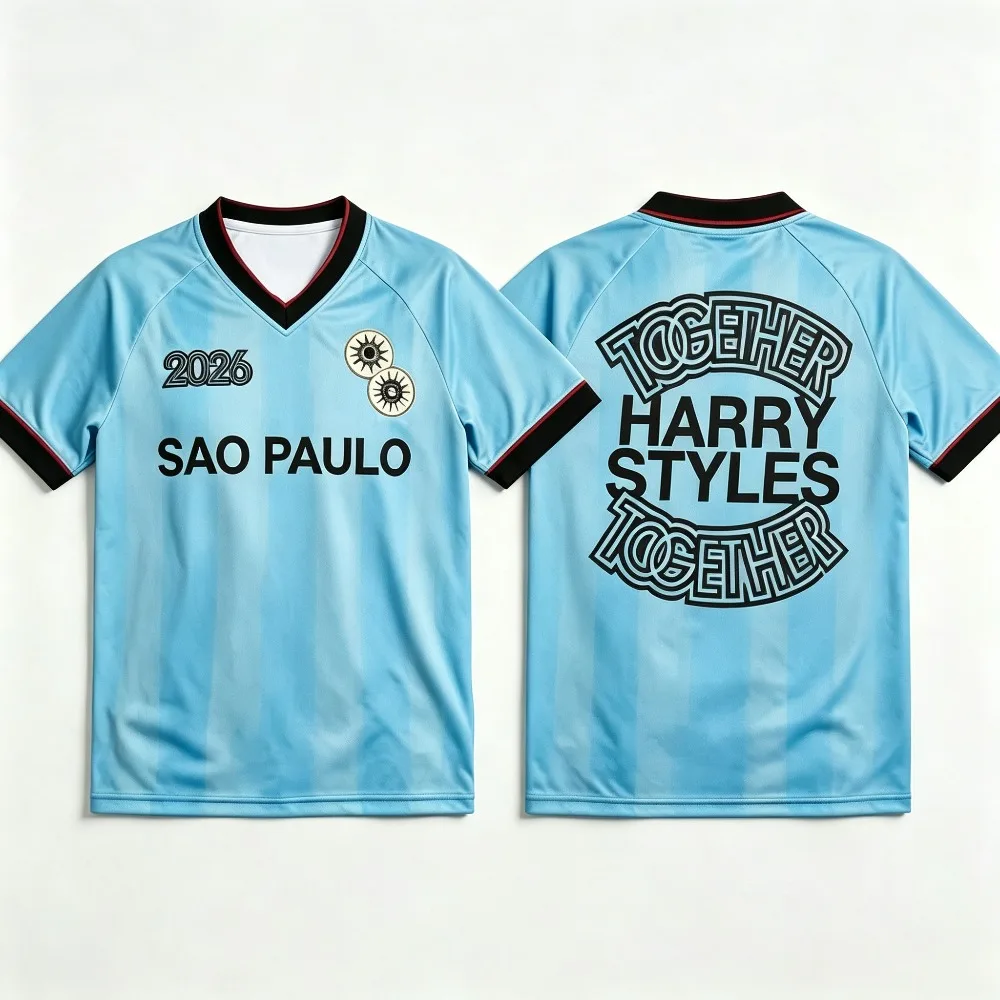 Harry Styles Sao Paulo Tour Light Blue Soccer Jersey 2026 Concert Commemorative Fan Quick Dry Fashion Breathable Sports Shirt