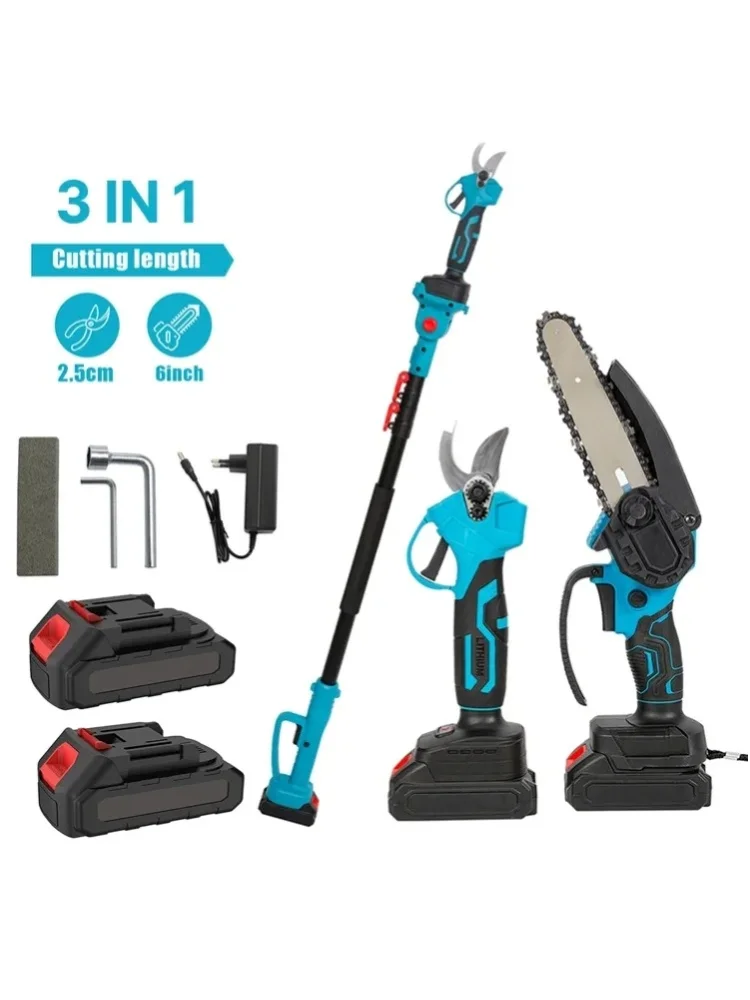 3500W Hochleistungs-Bürstenlose Elektrokettensäge 3-in-1 Multifunktionale Teleskop-Astschere mit Verstellbarer Länge, Kabellose Baumsäge Kompatibel mit 18V 21V Lithium-Akku für Garten- und