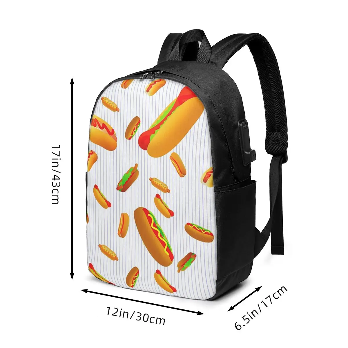 Cartoon Hot Dog Pattern Backpack Travel Notebook Bag Computer College Student School Bag Laptop Shoulder Bags for Men Women
