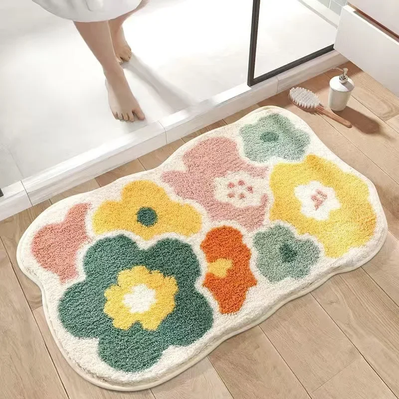 Soft Floor Mat Cute Floral Carpet Plush Carpet Home Entrance Carpets Bedroom Toilet Bathroom Door Absorbent Non-Slip Foot Pad