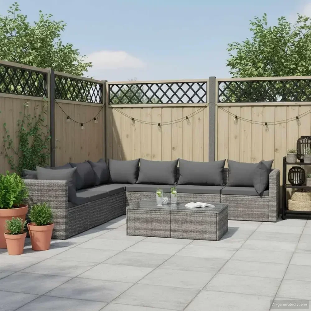 Patio Soa Set 8 Piece, Sectional Soa or Outdoor Backyard, Couch with Cushions, Patio urniture Set with Table, Poly Rattan Gray