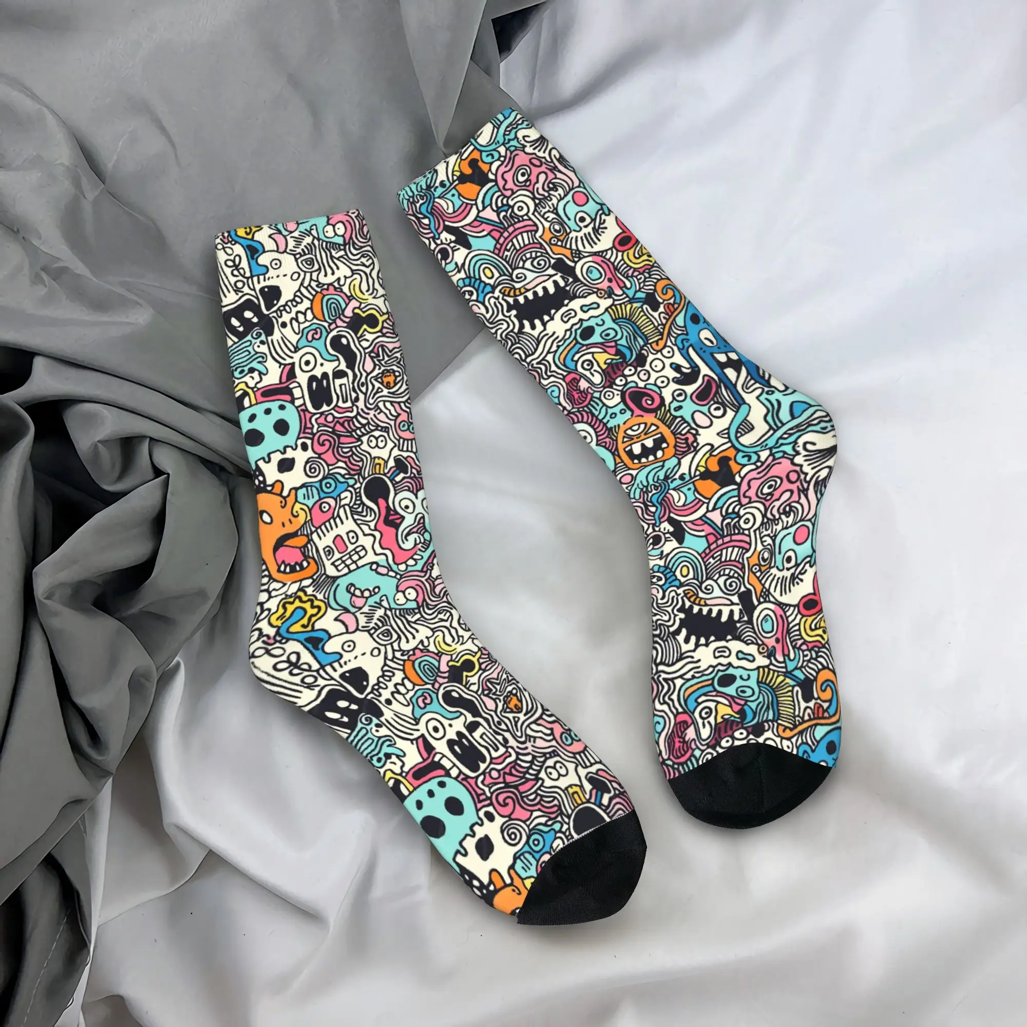 Adults Men Socks Abstract Cartoon Graffiti Stockings Non Slip Medium Soft Socks Spring Gothic Graphic Cycling Socks
