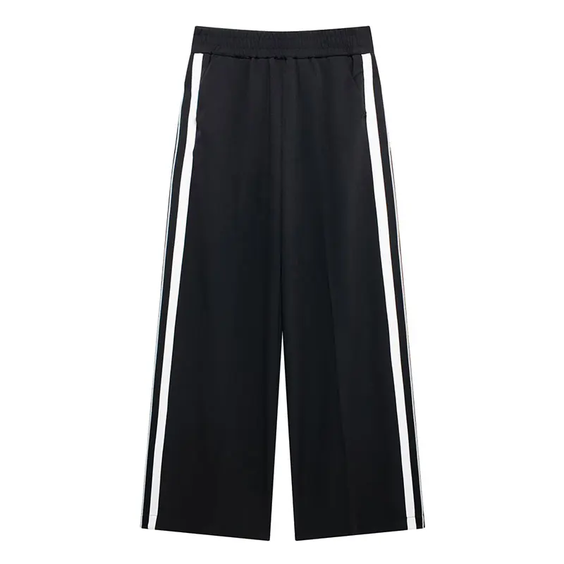 2024 Nieuwe Vrouwen Casual Zwarte Broek Past Sport Korte Jas + Vrouwelijke Vintage Zwart Wit Patchwork Baggy Broek Straat