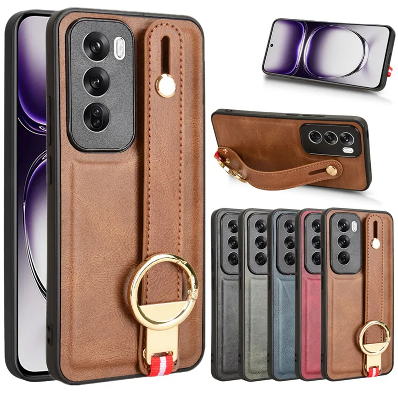 Luxury Wristband Leather Stand Case for OPPO Reno 12 11 Pro 5G Reno 12F 11F With Ring Opener Coque Fundas Capa