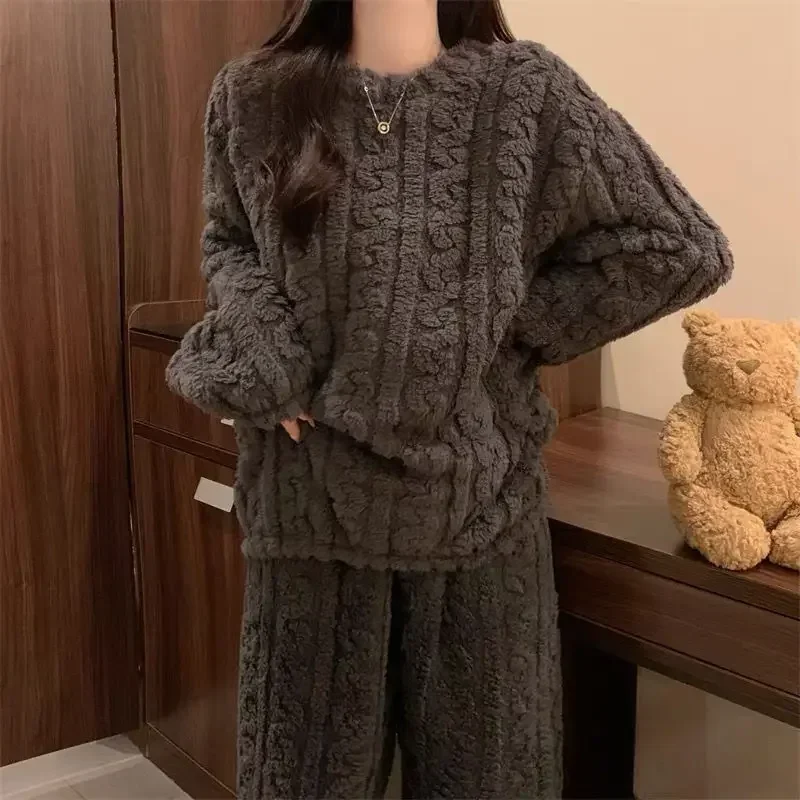 

Thickened Coral Fleece Sleepwear Women's Winter Outwear Warm Set Student Dormitory Outerwear Winter Collection Home Clothes
