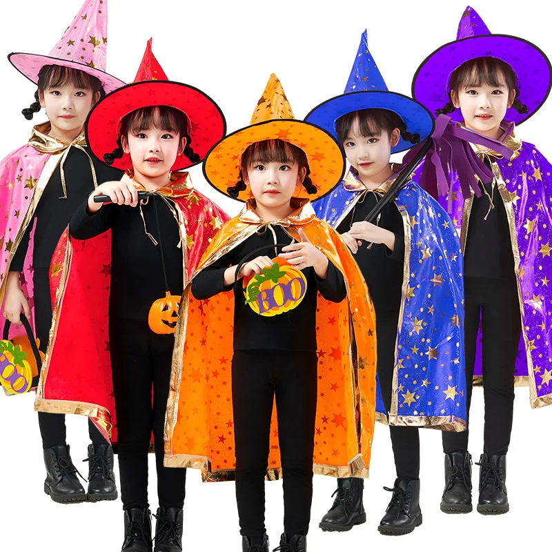 

Carnival Cape with Hat Star Pattern Cape Cosplay Costumes for Adult Kids Party Size 80 or 140cm