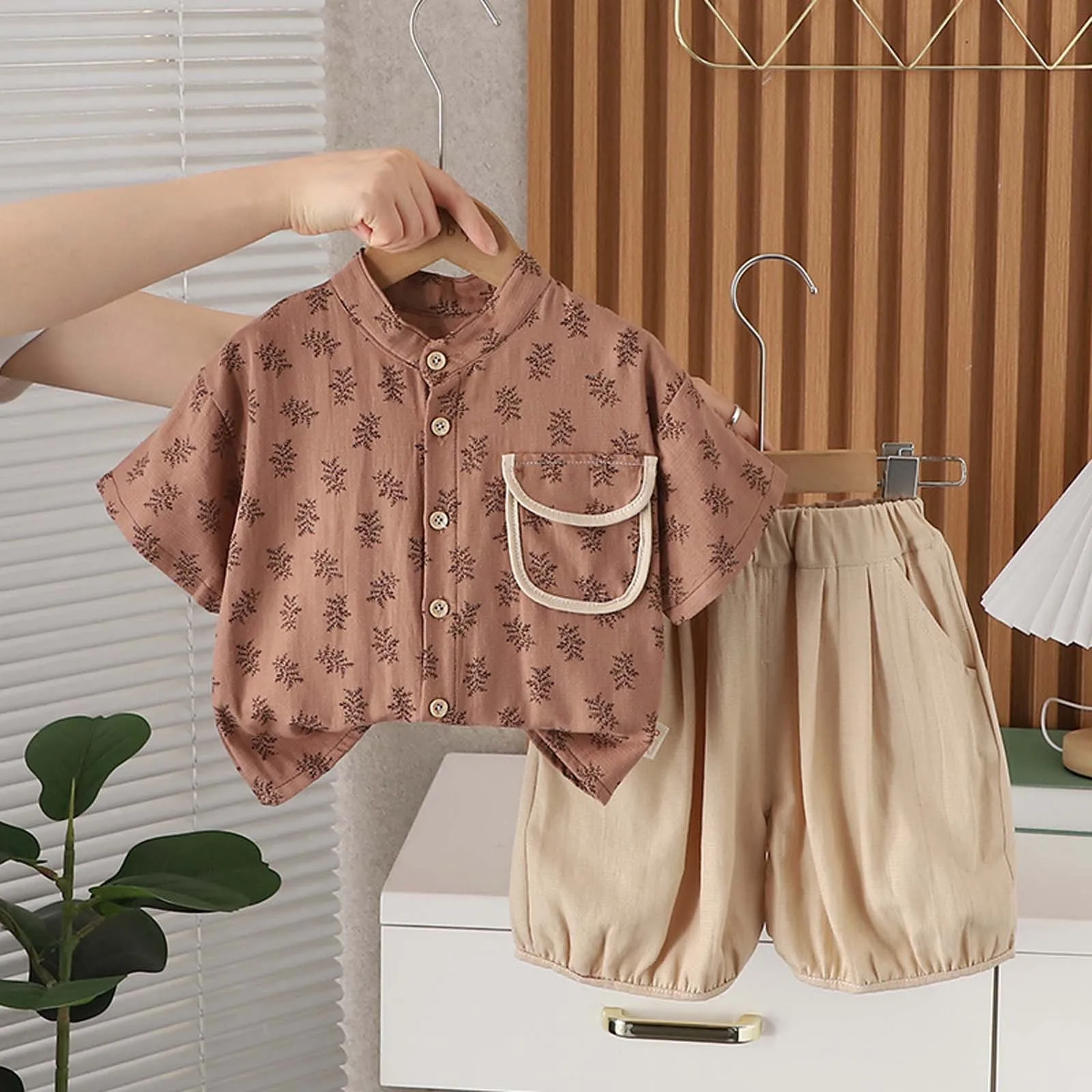 Toddler Boys' Summer Clothes 12M-6T Two Piece Summer Sets Short Sleeve Tops + Boys Loose Casual Lantern Short Pants Kids Clothes
