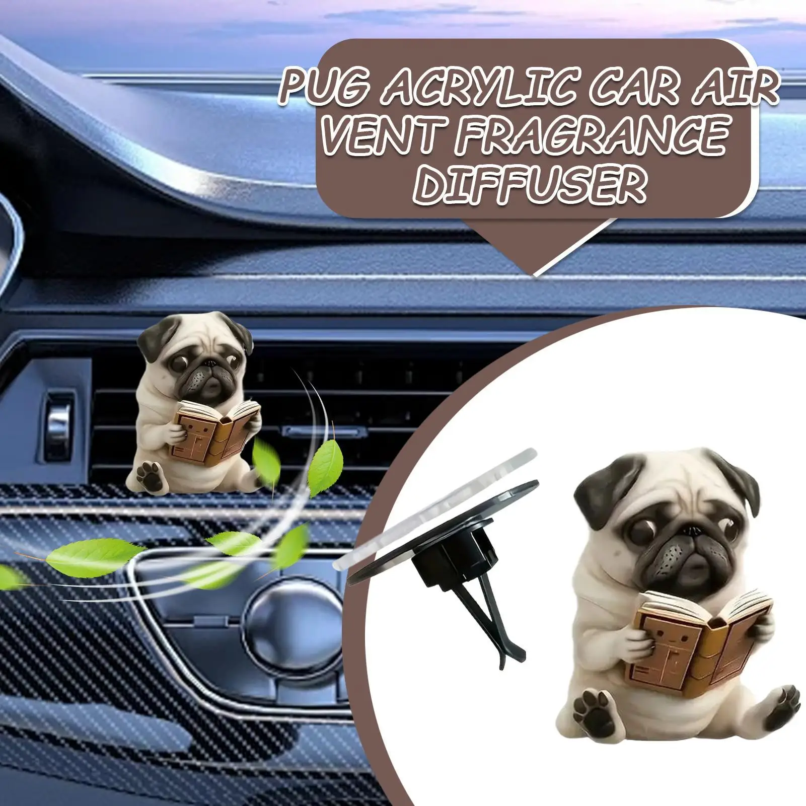 Car Air Freshener Vent Clip Car Vent Clips Pug Fragrance Diffuser Vehicle Accessories Cute Decor Odor Eliminator Long-Lasting