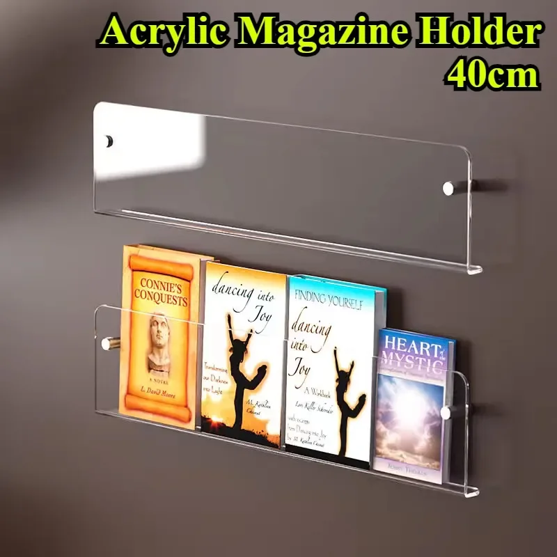 Color Acrylic Floating Wall Shelf Magazine Holder Brochure Rack Pamphlet Stand Bookshelf Hang Display Literature Home Organizer