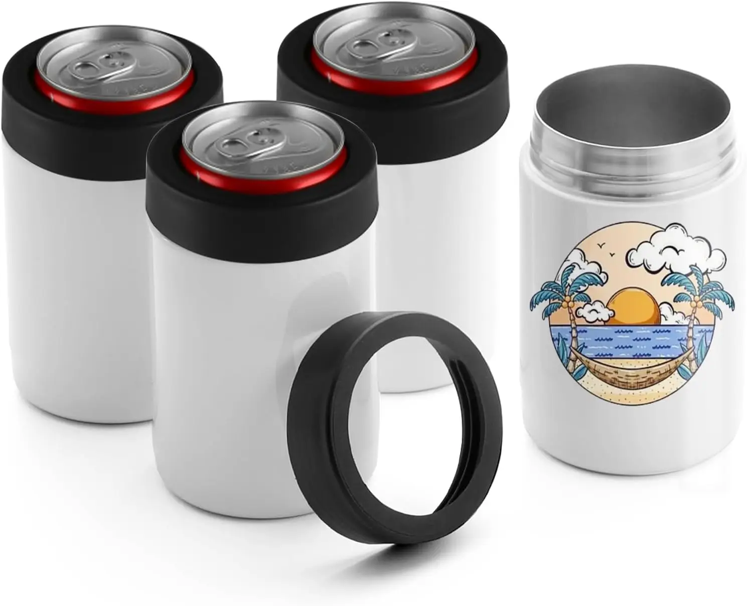 

16oz Sublimation Can Cooler, 4-in-1 Sublimation Blanks Can Insulated White Stainless Steel Skinny Sublimation Tumbler, Beer Can