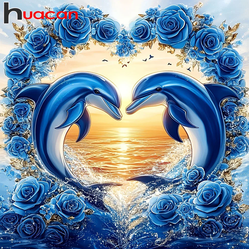 

Huacan 5D алмазная живопись Дельфин любовь цветок полная квадратная круглая Алмазная мозаика горный хрусталь фотографии подарок ручной работы