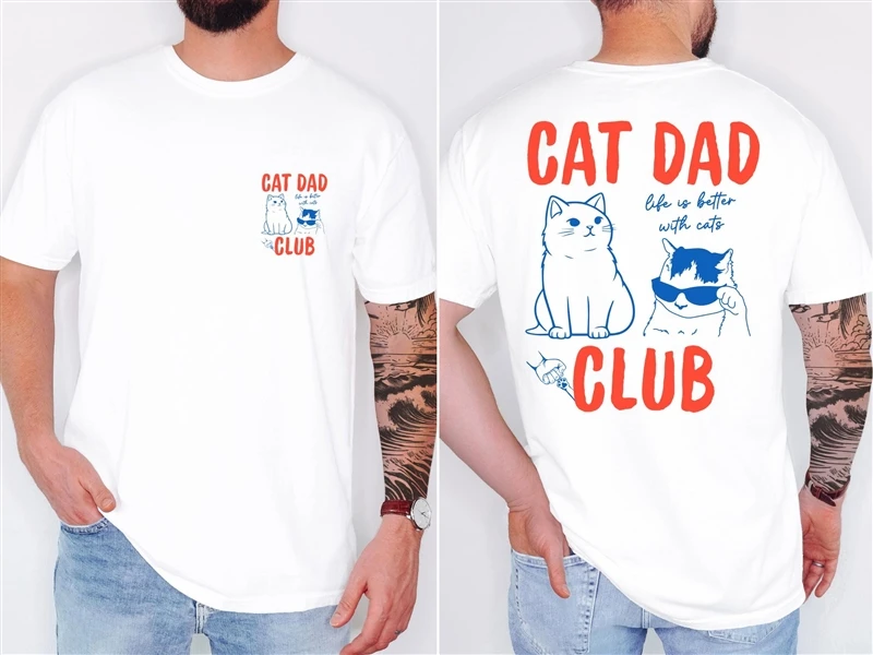 Cat Dad Club TShirt Men's Clothing Short-sleeve Crewneck T-shirt Funny Cat Dad Tee Cat Lover Fashion Casual Tops Classic Tops