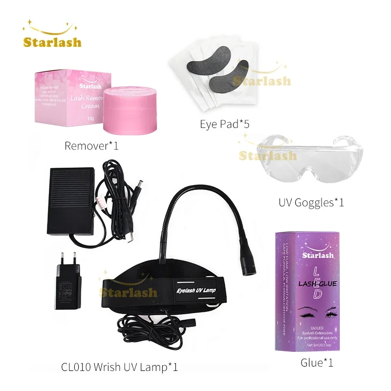 Star lash  LED uv  Foot Pedal eyelash long retention uv led wrist Lamp  lash glue set for lash extension wrist UV Lamp