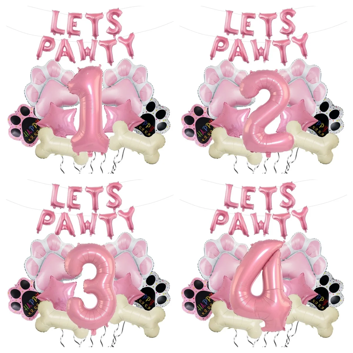 Hunde-Ballons, Pawty-Ballons, Hunde-Pfoten-Geburtstagsdekoration, rosa Zahlenballons, Mylar-Folienballons, geeignet für Haustier-Geburtstagsdekorationen, Hunde-Geburtstagsparty-Zubehör für 1-4-Jährige