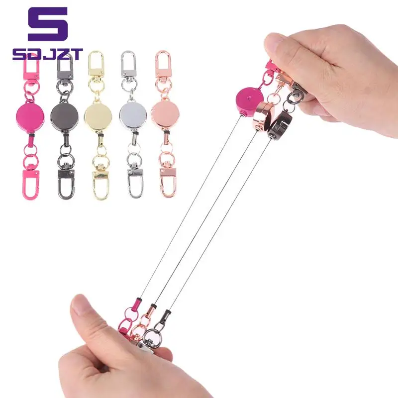 21MM Anti-theft Metal Easy-to-pull Buckle Rope Retractable Key Holder Elastic Keychain Sporty Retractable Key Ring Nurse Parts