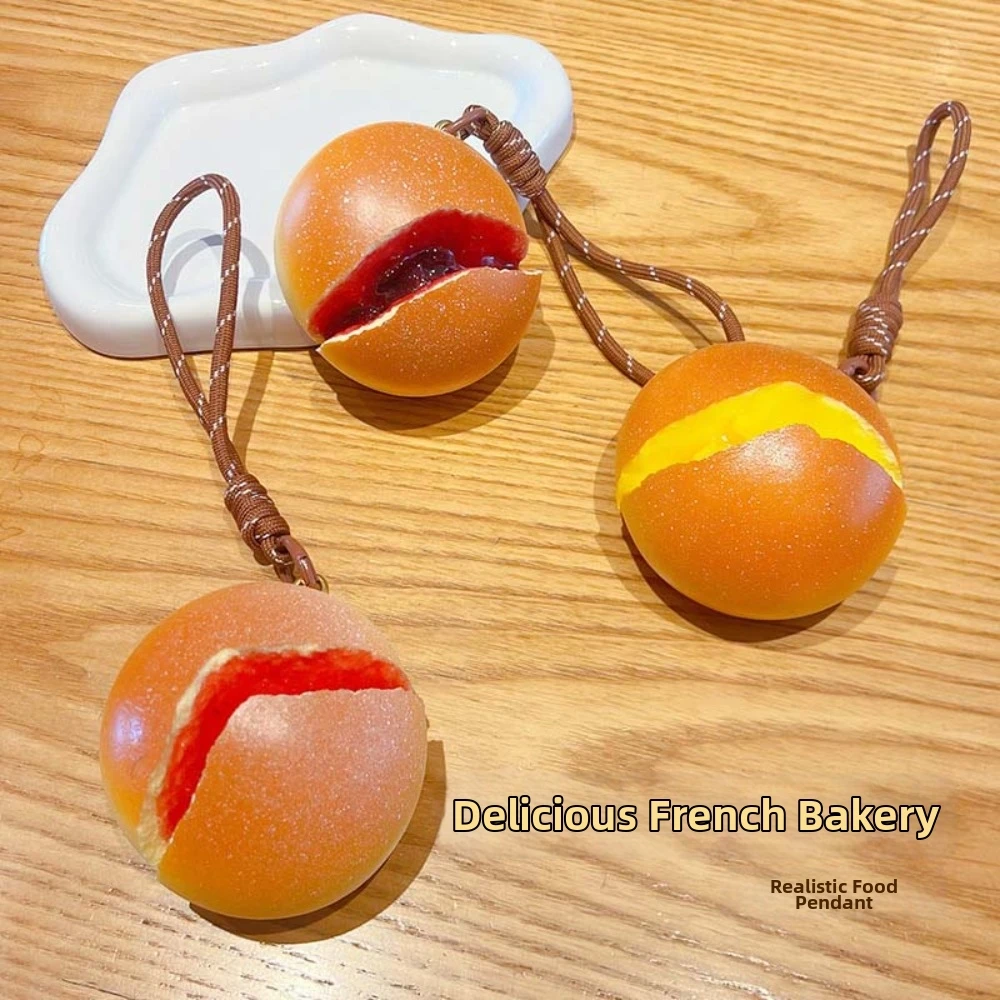 Slow Rebound Simulated Squeeze Bread Keychain Simulated Fruit Filling Squishy Texture Simulation Bread Key Ring Elastic PU