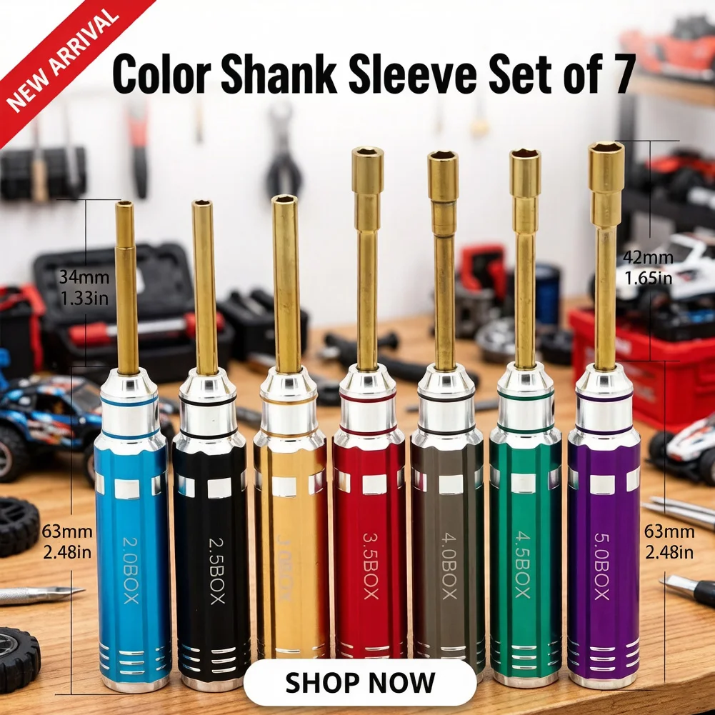 7PCS Short Handle RC Hex Screwdriver Nut Driver & Phillips Screwdriver Tool Set Allen Wrenches, Socket For RC Mini Crawler Car