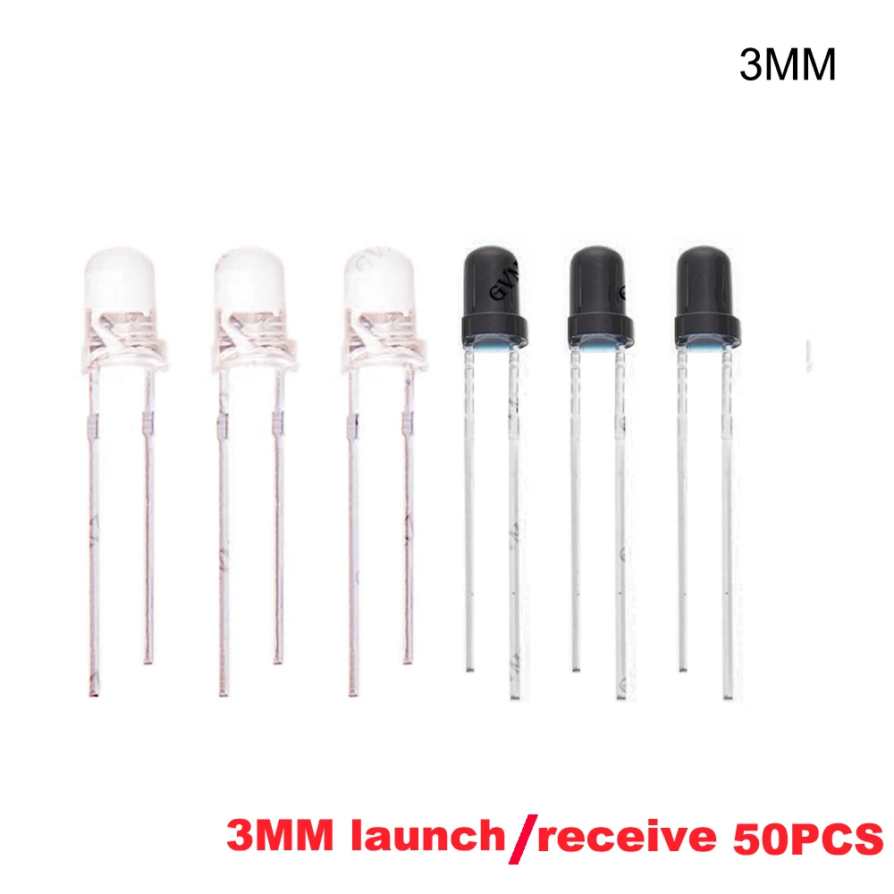 50/100/1000PCS LED Diode Emitter & Receiver Pair 3/5mm White Emitter Black Receiver for PCB DIY Electronics 5MM launch