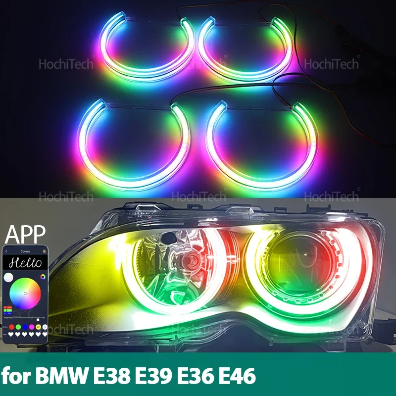 For BMW 3 5 7 Series E36 E46 E39 E38 RGB DTM Style App Control with Turn Signal Dynamic LED Angel Eyes Ring Lamp DRL