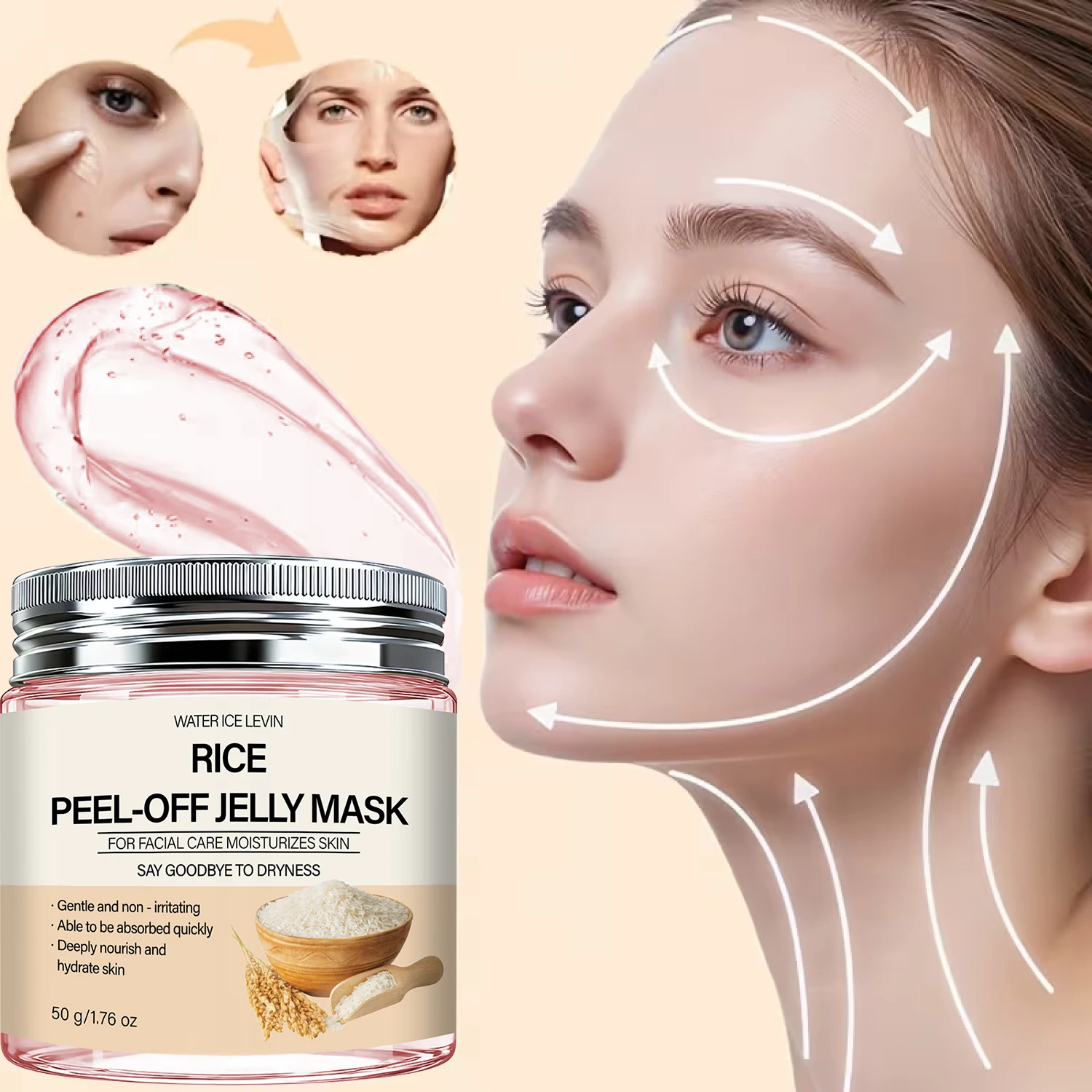Mascarilla Facial de Arroz Desprendible, Hidratación Profunda y Nutrición. Suave y de rápida absorción. Dile adiós a la sequedad. Watericelevin 50g.