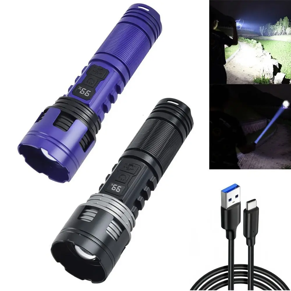 

Portable Powerful LED Flashlight with Digital Display COB Side Light Long Range Lamp Zoom Torch Outdoor Lighting
