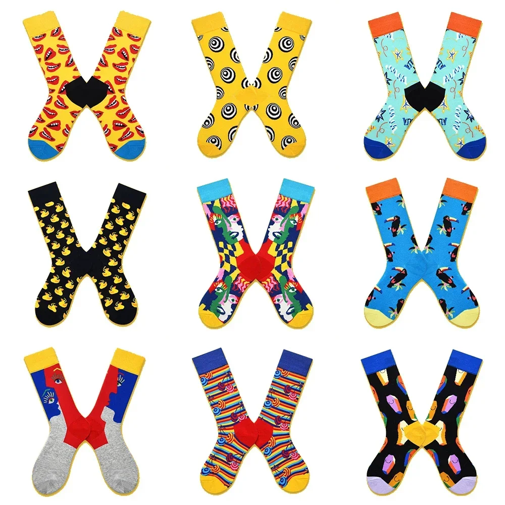 1 Pairs Funny Women Socks Creative Flower Letter Fruits Street Fashion Sox Trend Colorful Art Socks