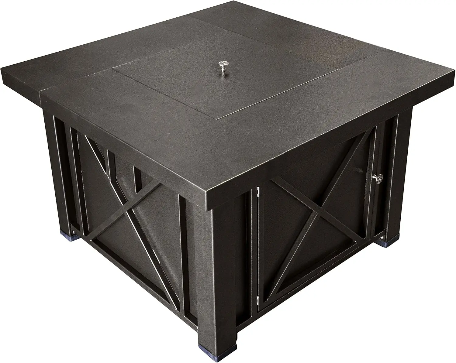 38'' Square Propane Fire Pit Table w/Lid, Fireglass Included, Regulator and Hose, 40,000 BTU, Decorative Crossbars, Bronze