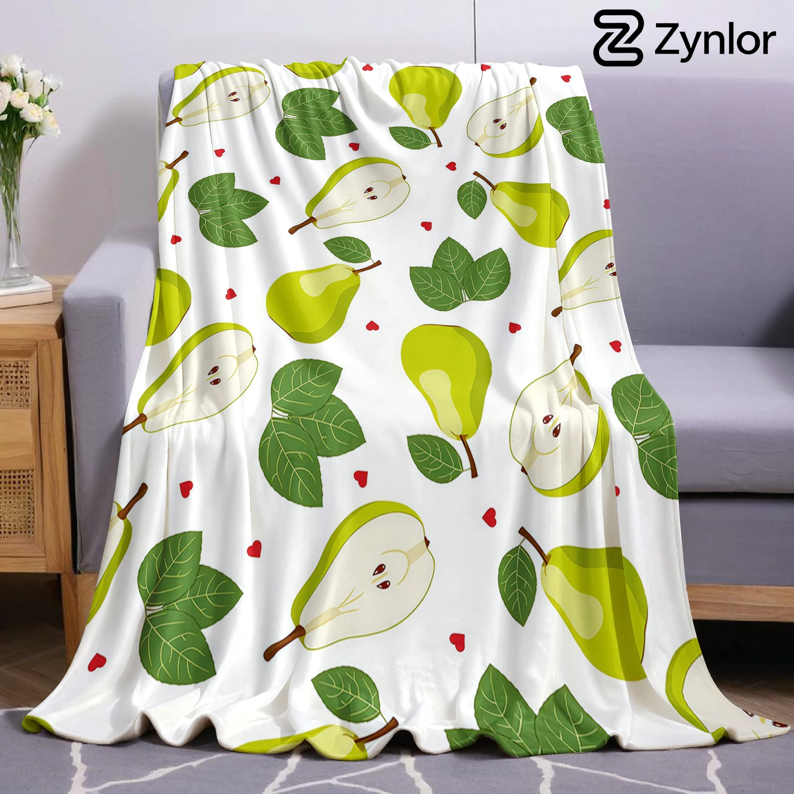 Green Pear Cartoon Anime Print Flannel Blanket Soft Warm Throw for Kids Bedroom Sofa Bed Christmas Office Car