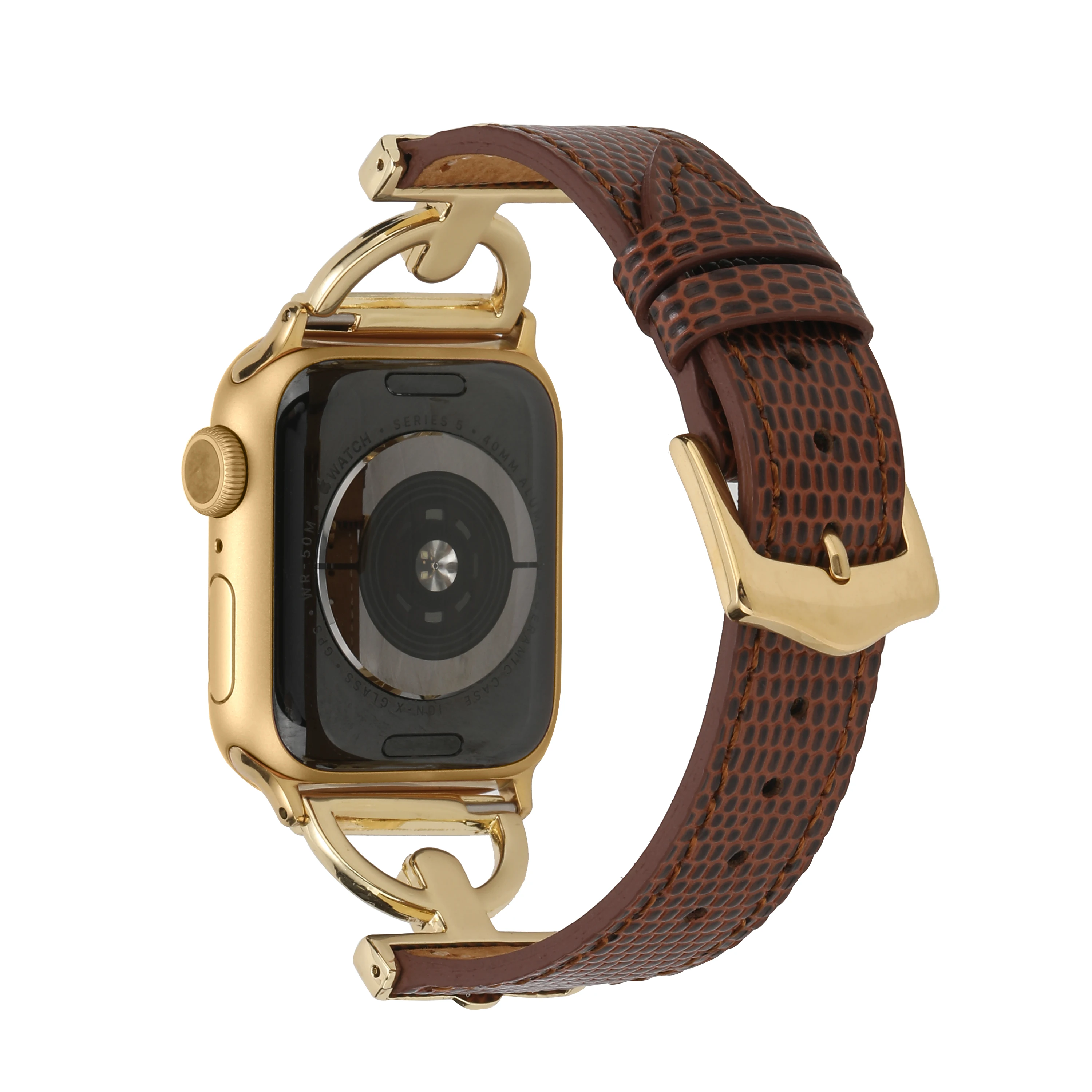 Pulseira Esportiva de Couro Lagarto de Metal, Fivela D, Pulseira Apple Watch 8, 7, 6, 5, 4, iWatch 8 Ultra, 49mm, 41mm, 45mm, 40mm, 42 milímetros, 38 milímetros