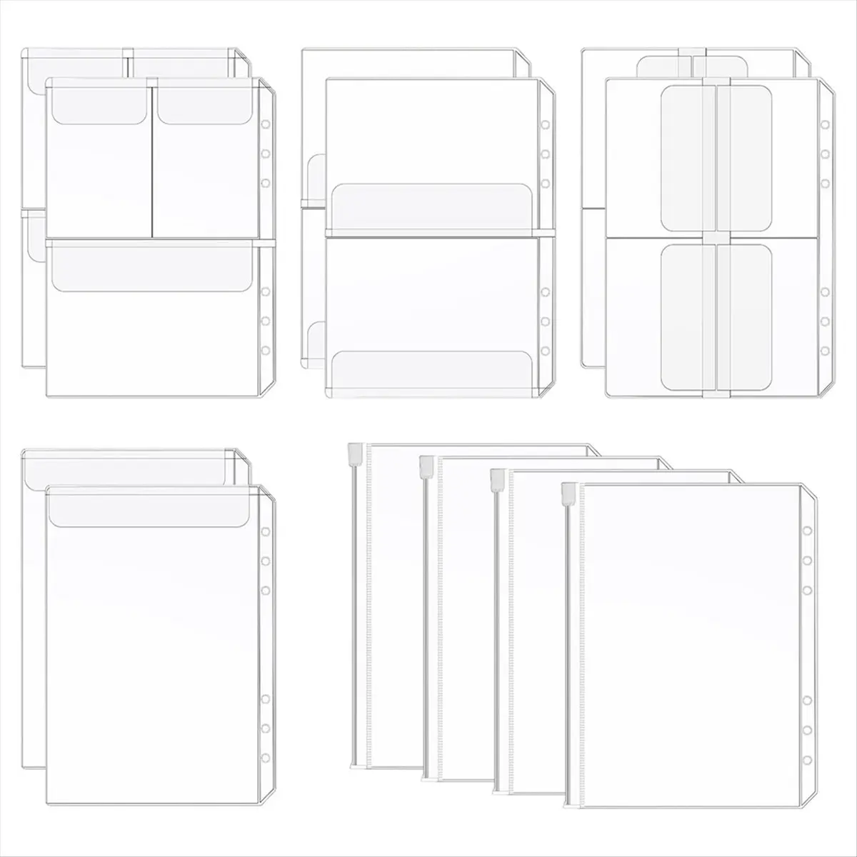 【Best Seller】A5 Binder Pocket Set, 12Pcs 6 Holes Binder Sleeve Waterproof PVC Loose Leaf Bag Transparent Document Pouch Zipper F