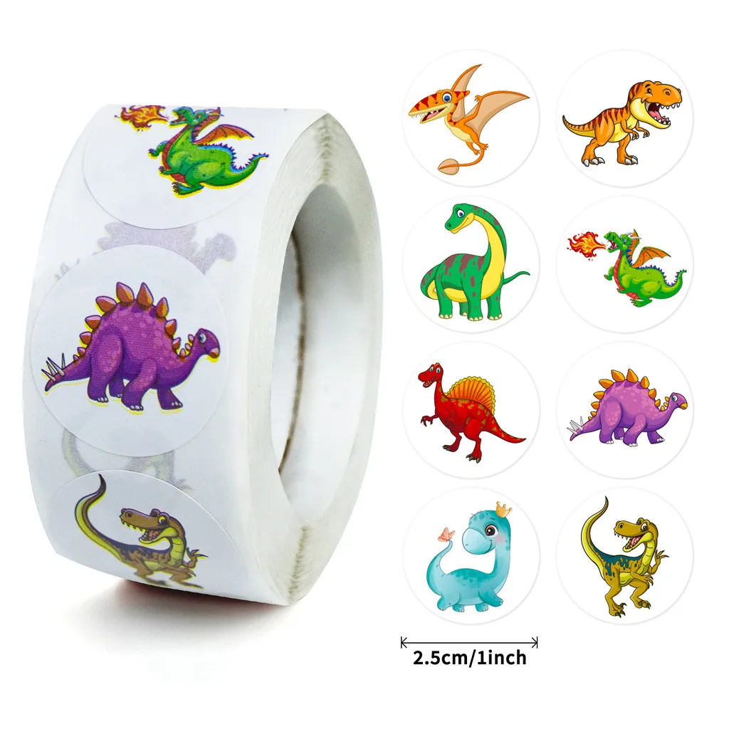 500Pcs/Roll Dinosaur Reward Roll Stickers, Cute Sealing Decals, DIY Decor Materials for Gift Packaging Giajar Sticker Store