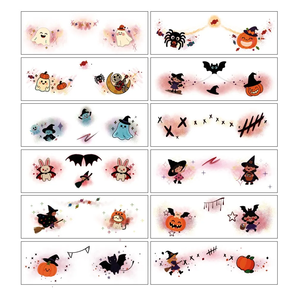 12pcs Disposable Halloween Face Tattoo Portable Waterproof Cheek Temporary Stickers Terrifying Transparent