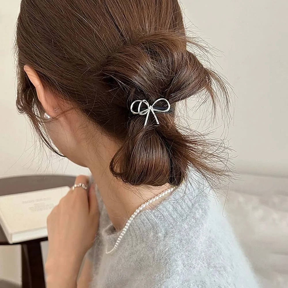 Japanese Style Metal Bow Rubber Band Hair Band for Women Light Luxury Temperament High-Grade High Elastic Hair Bands Rubber Band