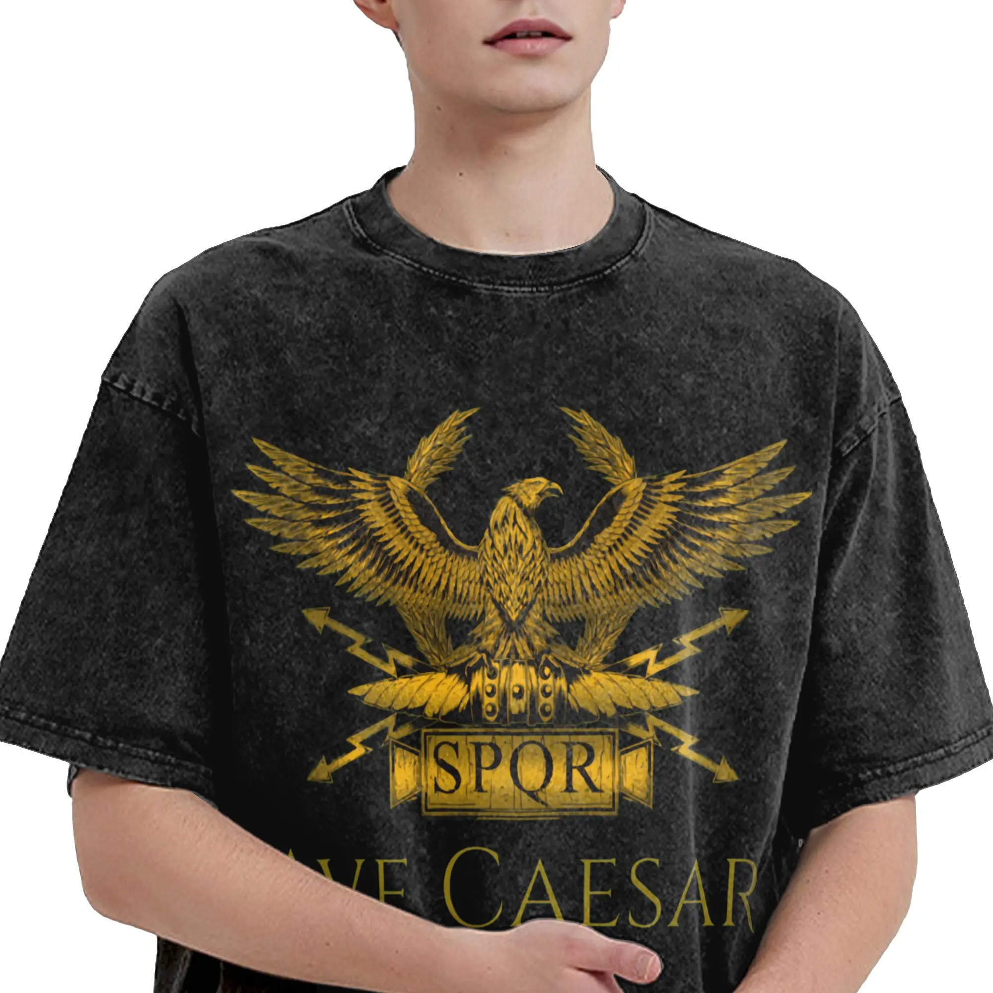 Ave Caesar Men T Shirts Washed  Casual Tee Shirt Short Sleeve Crewneck T-Shirt Cotton Printing Tops