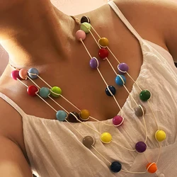 Fashion Colorful Acrylic Resin Bead Long Necklace For Women Party Summer Jewelry Multilayers Rope Bead Chain Choker