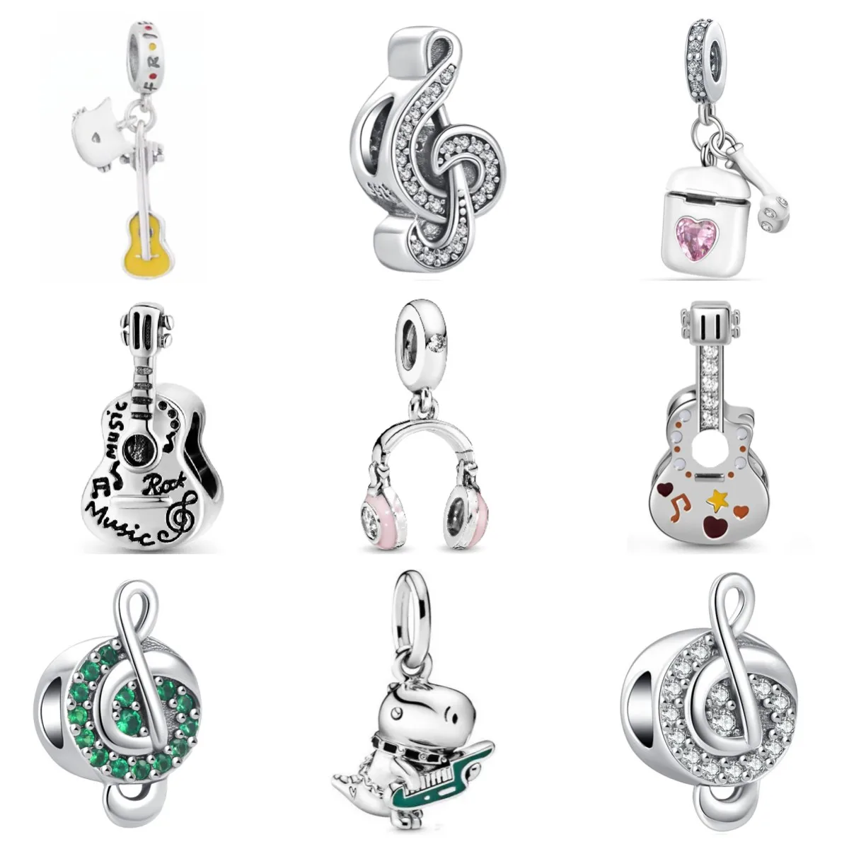 925 Sterling Silve Guitar Musical Note Headphones Beads Dangle Charms Fit Original Pandora Charm Bracelet For Women DIY Jewelry