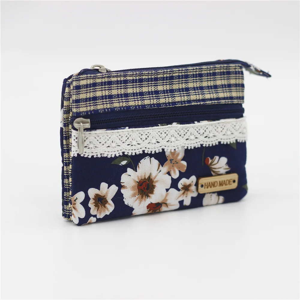 Women's Cotton Floral Pattern Coin Purse Female Cloth Wallet Small Money Pouch Card Bag Ladies Little Handbag Bolsa for Girls