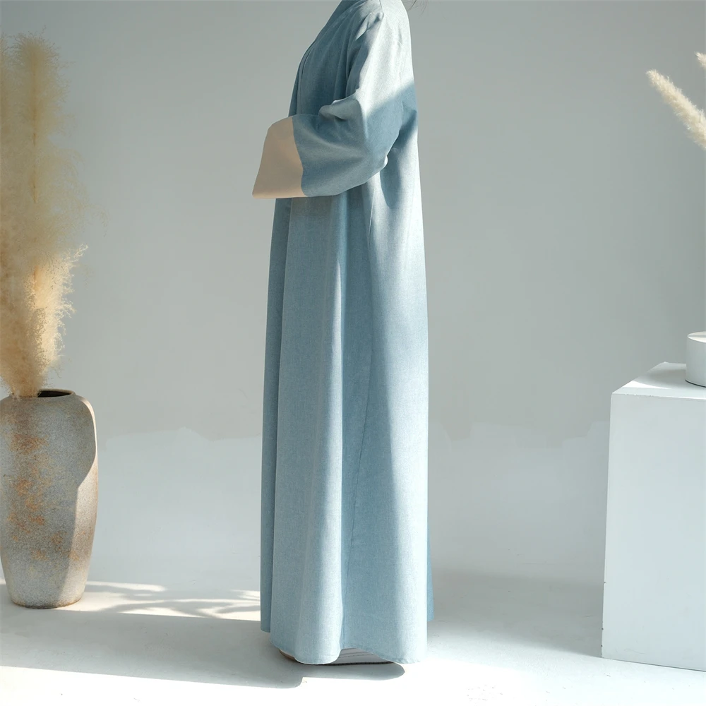 

Новинка 2024 года, открытая Абая для мусульманских женщин, пальто с цветными рукавами, элегантный женский скромный кардиган Абая, исламская одежда, Ид Рамадан