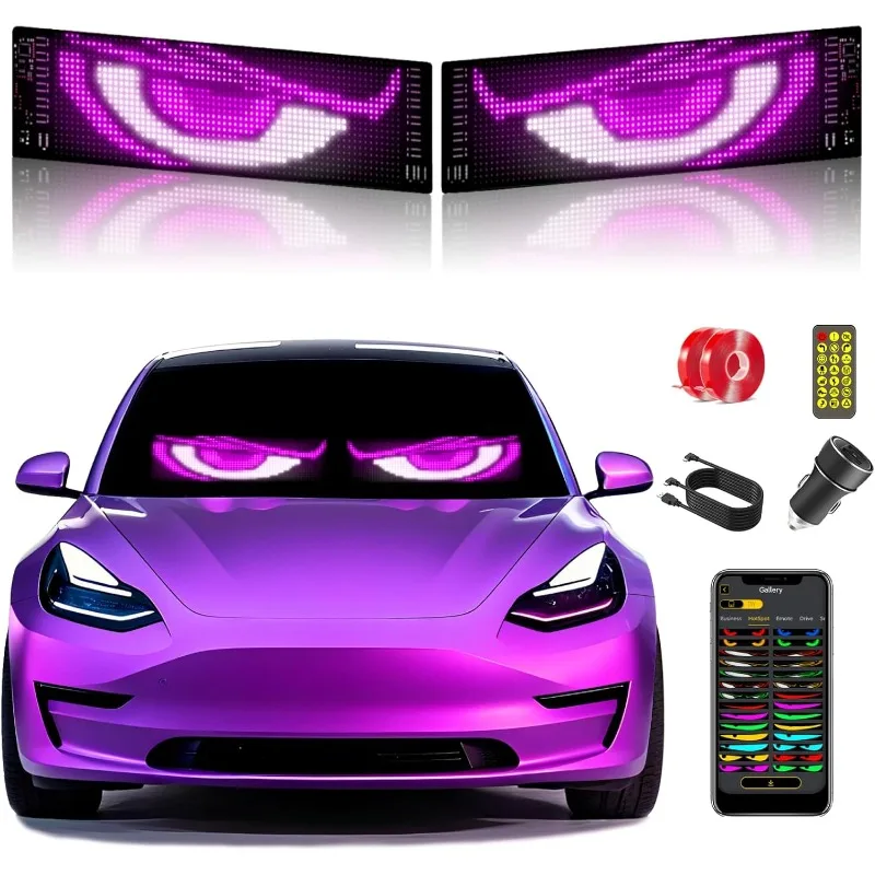 2Pcs Devil Eyes Light for Cars Dual LED Eyes for Car Windshield Programmable Custom Patterns Text App Remote Control for Sedans