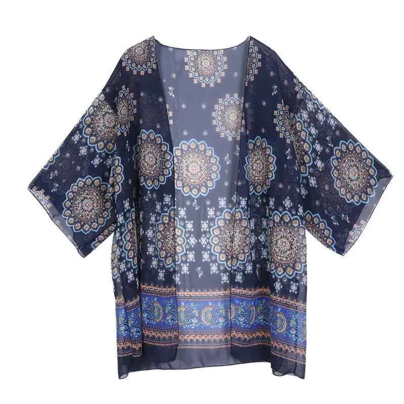 

Бикини, пляжная верхняя одежда, кардиган, кимоно, верхняя одежда, женский наряд свободного покроя, кружевная/шелковая блузка Briti Sle с принтом