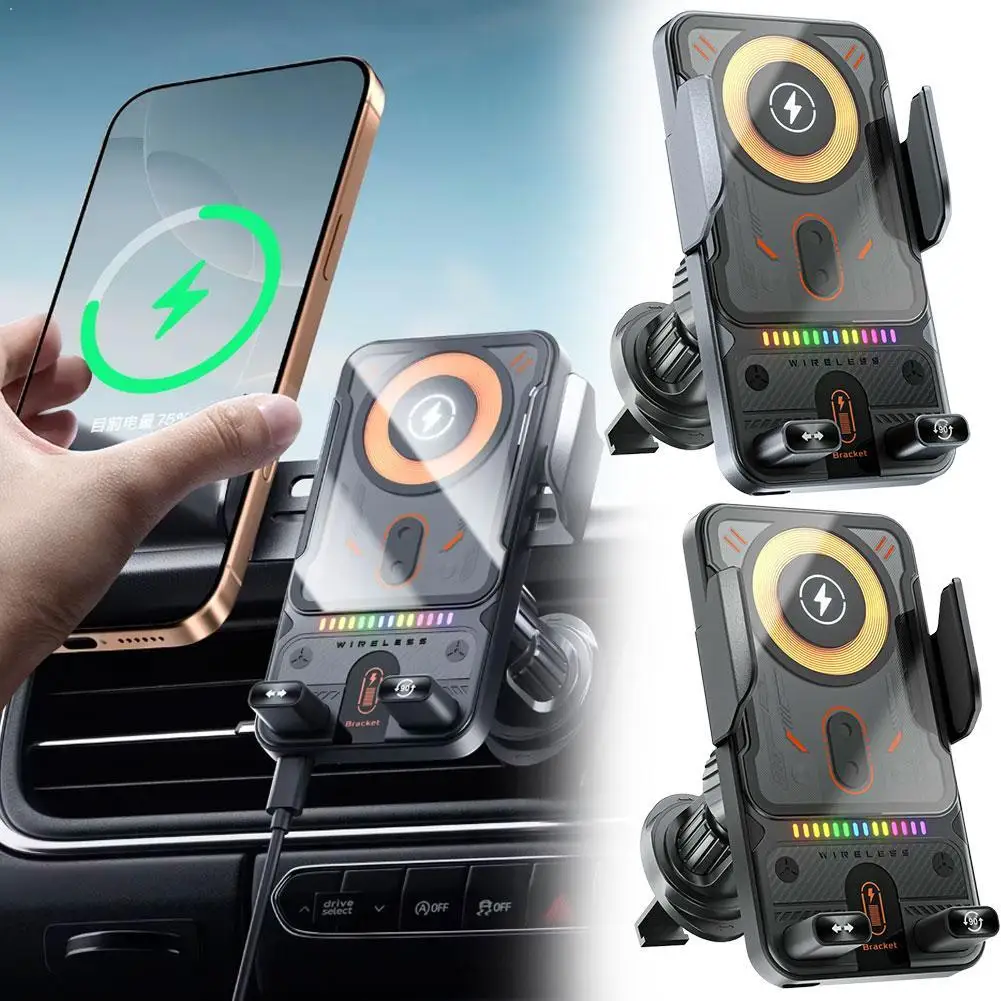 

Беспроводное автомобильное зарядное устройство 15 Вт с быстрой зарядкой, крепление на воздуховод, держатель для телефона и навигатора, регулируемое на 360 градусов