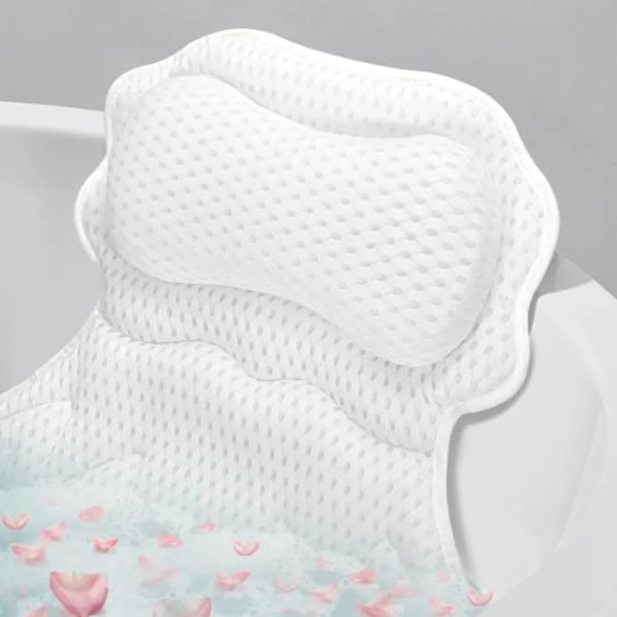 

Bath Pillow Relaxing Bath Pillows for Tub Neck and Back Support Soft 4D Breathable Air Mesh Ergonomic Bathtub Pillow with 6 Str