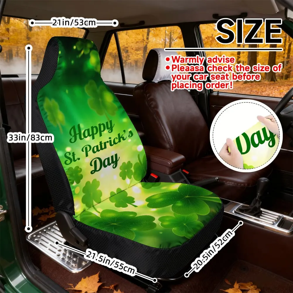 2D Flat Printing, 2pcs, Modern St Patricks Day Green Shamrocks Design Front Seat Covers, Perfect Gift For Daily Commuters, Light
